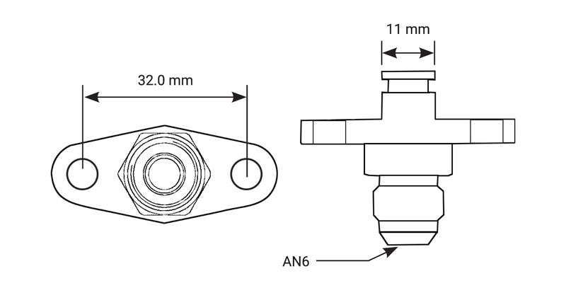 Proflow Fuel Rail Adaptor Fitting Aluminium 11mm To -06AN For Nissan / For Subaru / For Mazda Diagram Image