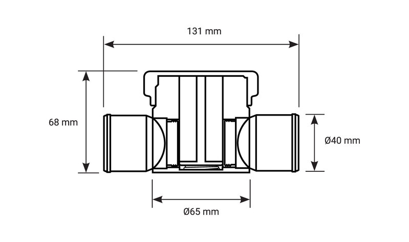 Proflow Coolant Filter, Inline with Cap, Billet Aluminium, Black Anodised, 1.500 in. Inlet, 1.500 in. Outlet, Kit Diagram Image