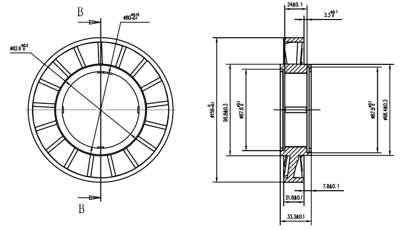 RTS Torque Converter Stator 8"' or 9", 073 Aluminium-17 Blade, Full Window, 3.25'' bore size, Each Diagram Image