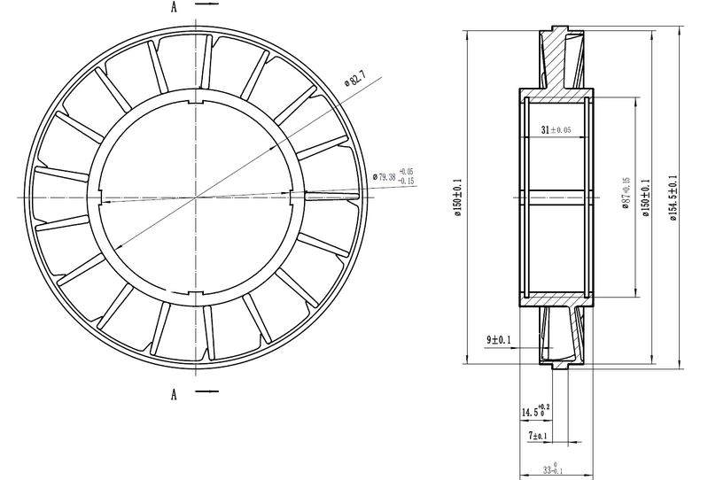 RTS Torque Converter Stator 8"' or 9", Steel-17 Blade, Full Window, 3.25'' bore size, Each Diagram Image