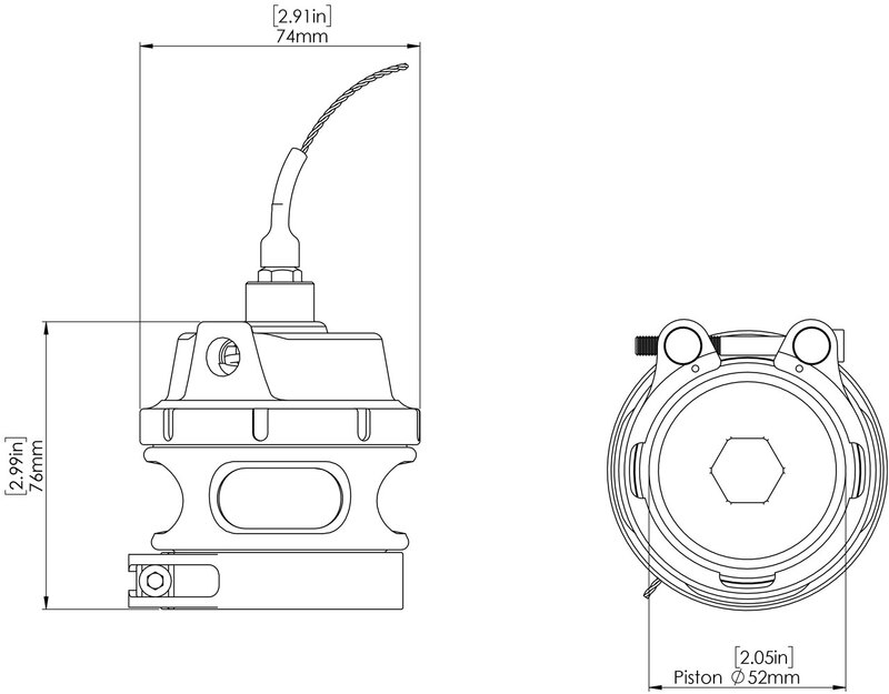 TURBOSMART GenV RacePort Blow Off Valve, Incl. HE Position Sensor Cap, Black with Female Flange, Each Diagram Image