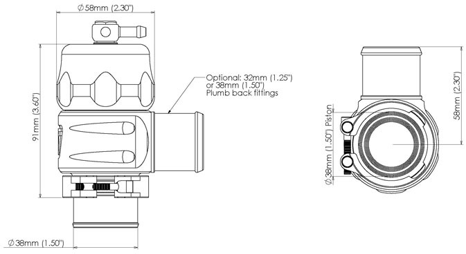 TURBOSMART PlumbBack Universal Fit Blow Off Valve, 32mm, Blue, Each Diagram Image