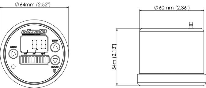 TURBOSMART eBoost2 Electronic Boost Controller, 60mm, Black/Silver, Each Diagram Image