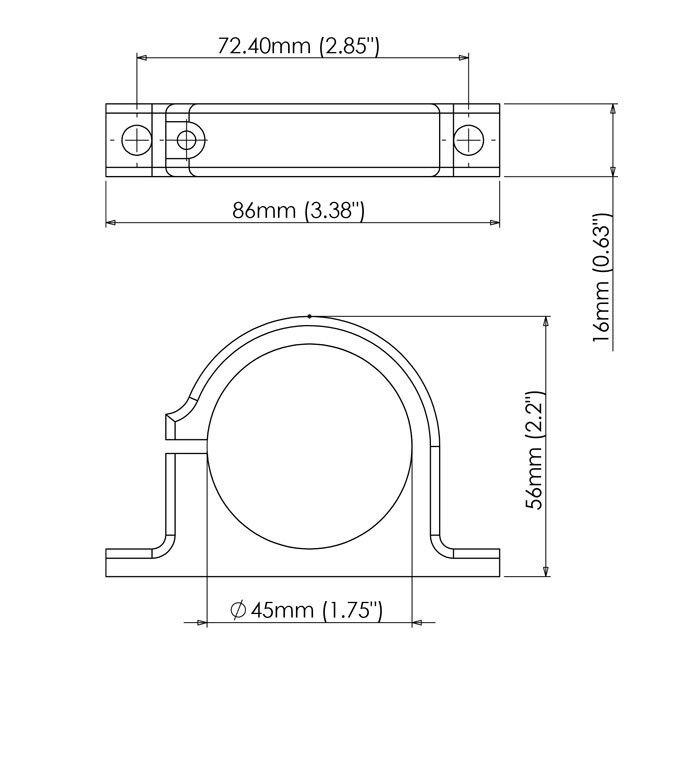 TURBOSMART Billet Fuel Filter Bracket, For Turbosmart 1.75″ OD Filters, Black, Each Diagram Image