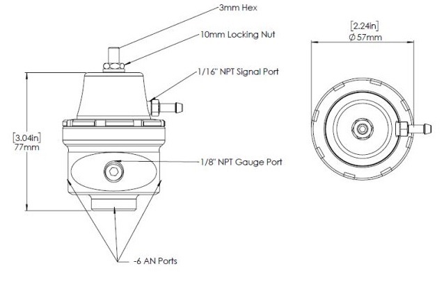 TURBOSMART FPR6 Fuel Pressure Regulator, For -6AN, Purple, Each Diagram Image