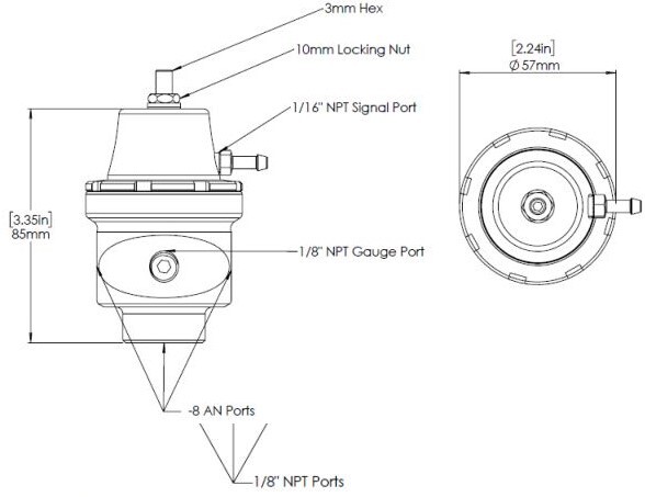 TURBOSMART FPR8 Fuel Pressure Regulator, For -8AN, Blue, Each Diagram Image