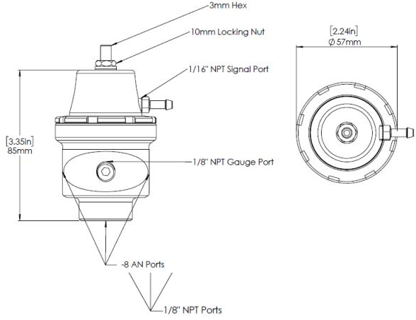 TURBOSMART FPR8 Fuel Pressure Regulator, For -8AN, Red, Each Diagram Image