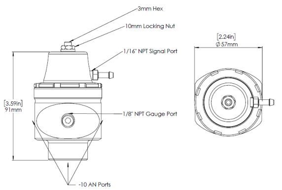 TURBOSMART FPR10 Fuel Pressure Regulator, For -10AN, Black, Each Diagram Image