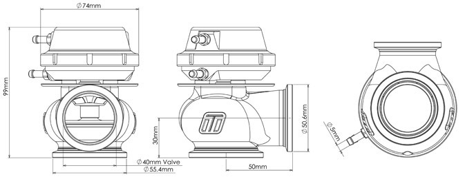 TURBOSMART Gen4 CompGate40 External Wastegate, 7PSI, Black, Kit Diagram Image