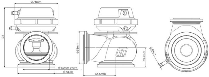 TURBOSMART Gen4 HyperGate45 External Wastegate, 7PSI, Black, Kit Diagram Image