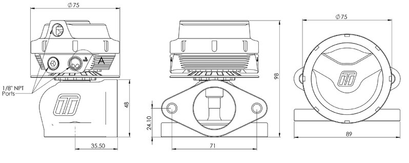 TURBOSMART GenV UltraGate38 External Wastegate, 7PSI, Black, Kit Diagram Image