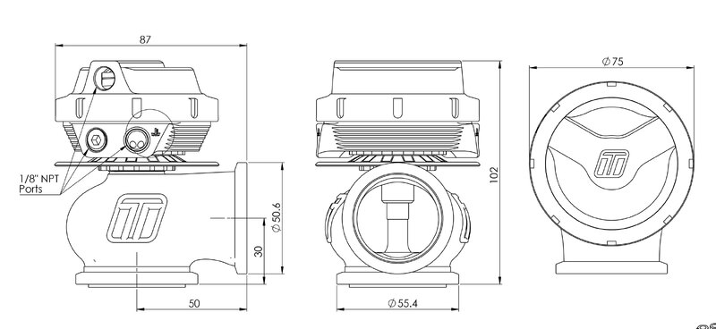 TURBOSMART GenV CompGate40 External Wastegate, 7PSI, Black, Kit Diagram Image