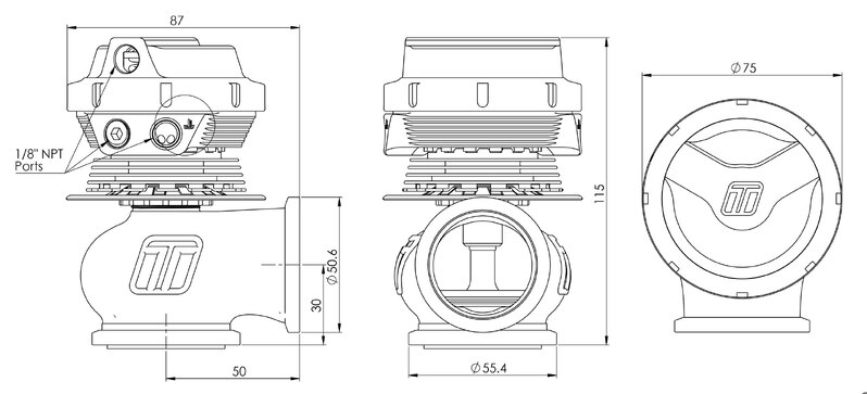 TURBOSMART GenV CompGate40M ‘Motorsport’ External Wastegate, 14PSI, Black, Kit Diagram Image