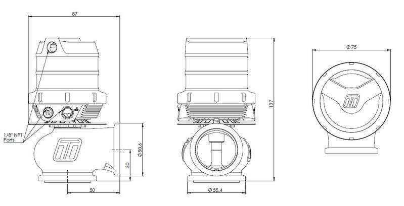 TURBOSMART GenV CompGate40HP ‘High Pressure’ External Wastegate, 35PSI, Black, Kit Diagram Image