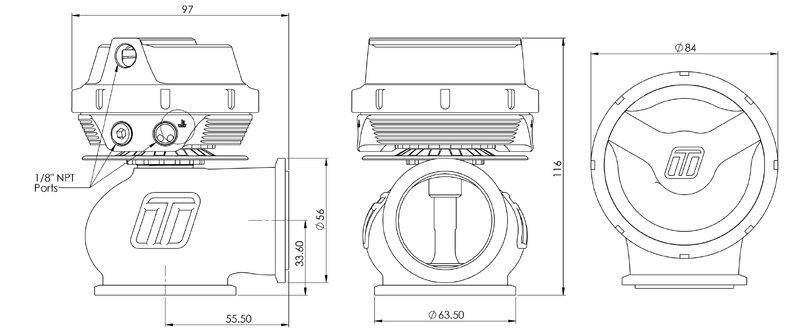 TURBOSMART GenV HyperGate45 External Wastegate, 7PSI, Black, Kit Diagram Image