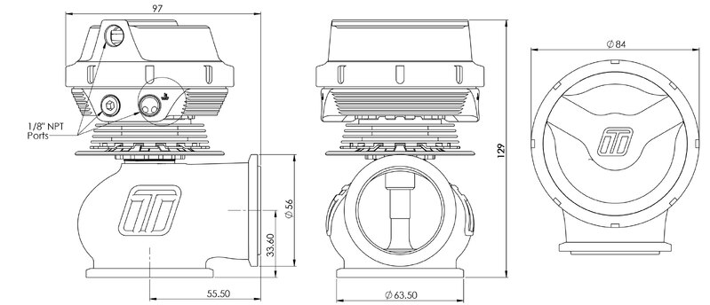 TURBOSMART GenV HyperGate45M ‘Motorsport’ External Wastegate, 14PSI, Black, Kit Diagram Image