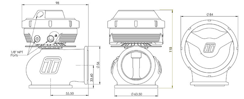 TURBOSMART GenV HyperGate45CG ‘Compressed Gas’ External Wastegate, 5PSI, Black, Kit Diagram Image