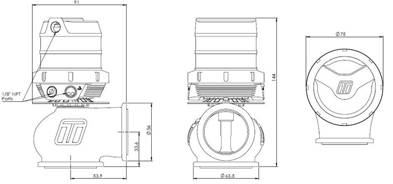 TURBOSMART GenV HyperGate45HP ‘High Pressure’ External Wastegate, 35PSI, Black, Kit Diagram Image