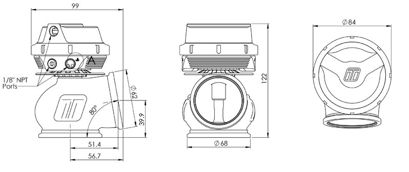 TURBOSMART GenV ProGate50 External Wastegate, 7PSI, Black, Kit Diagram Image