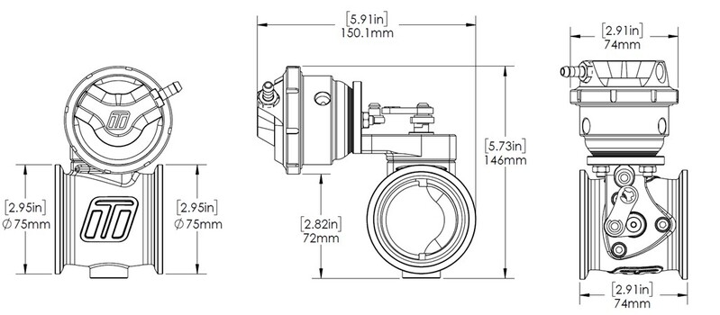 TURBOSMART StraightGate50 Pneumatic External Wastegate, 6PSI, Black, Kit Diagram Image