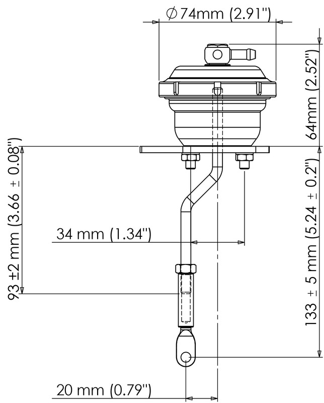 TURBOSMART IWG75 Wastegate Actuator, For Mazda MPS, RHD vehicles only, 18 PSI, Black, Each Diagram Image