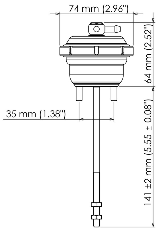 TURBOSMART IWG75 Wastegate Actuator, For Ford Fiesta ST 1.6L Ecoboost, 7PSI, Black, Each Diagram Image