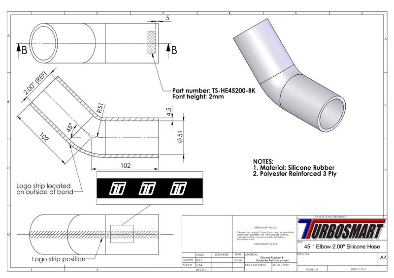 TURBOSMART Silicon Hose, 45 Degree Elbow, 2.00″, Black, Each Diagram Image