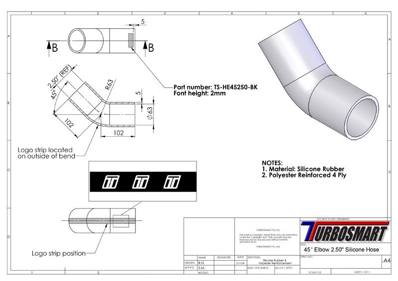 TURBOSMART Silicon Hose, 45 Degree Elbow, 2.50″, Black, Each Diagram Image