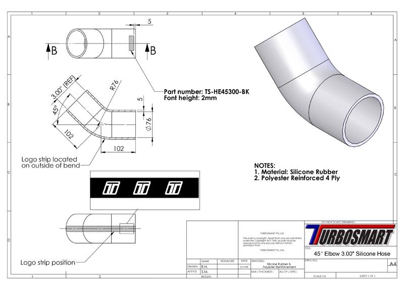 TURBOSMART Silicon Hose, 45 Degree Elbow, 3.00″, Black, Each Diagram Image