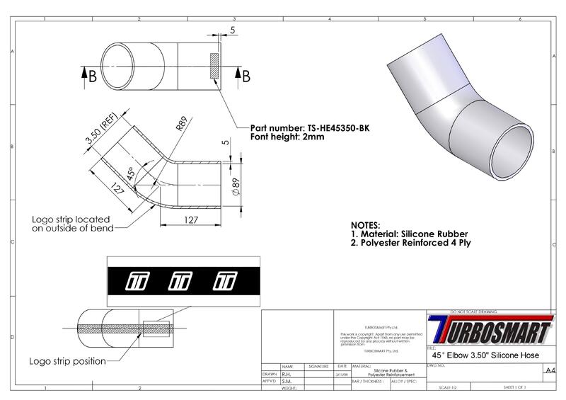 TURBOSMART Silicon Hose, 45 Degree Elbow, 3.50″, Black, Each Diagram Image