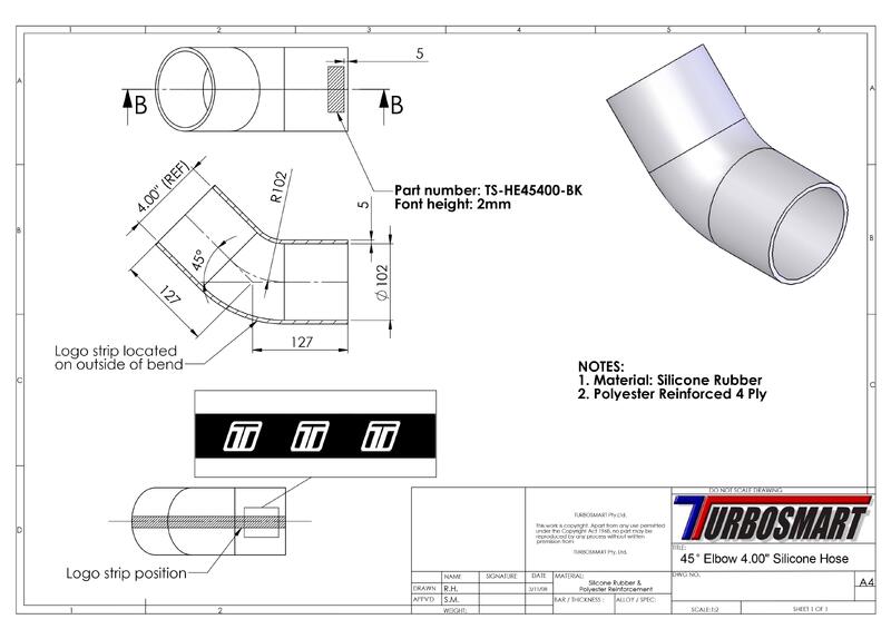 TURBOSMART Silicon Hose, 45 Degree Elbow, 4.00″, Black, Each Diagram Image