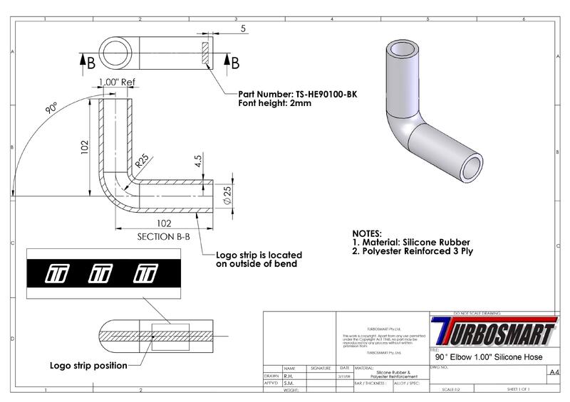 TURBOSMART Silicon Hose, 90 Degree Elbow, 1.00″, Black, Each Diagram Image