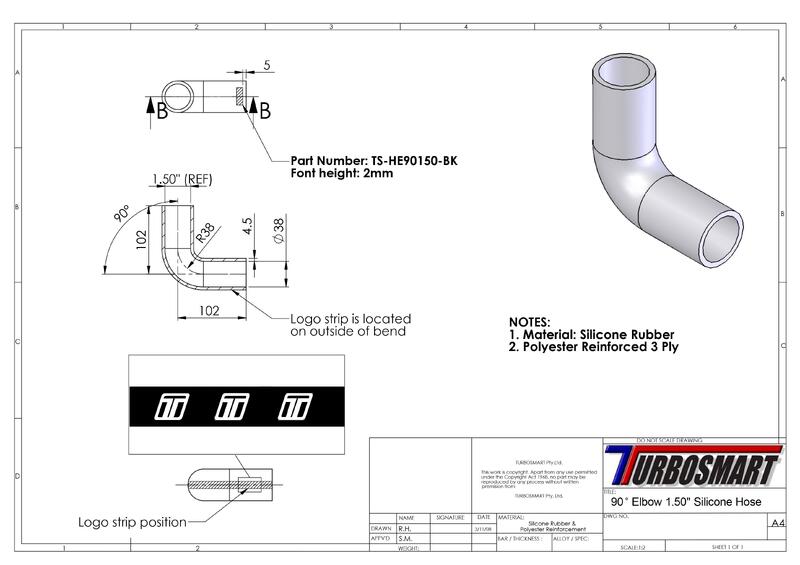 TURBOSMART Silicon Hose, 90 Degree Elbow, 1.50″, Black, Each Diagram Image