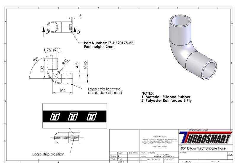 TURBOSMART Silicon Hose, 90 Degree Elbow, 1.75″, Black, Each Diagram Image