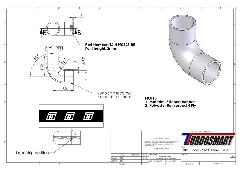 TURBOSMART Silicon Hose, 90 Degree Elbow, 2.25″, Black, Each Diagram Image