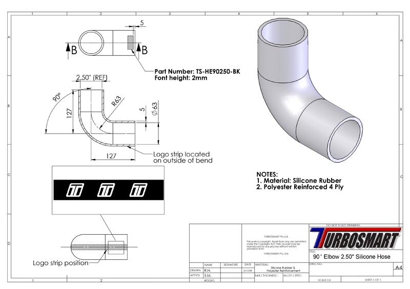 TURBOSMART Silicon Hose, 90 Degree Elbow, 2.50″, Black, Each Diagram Image