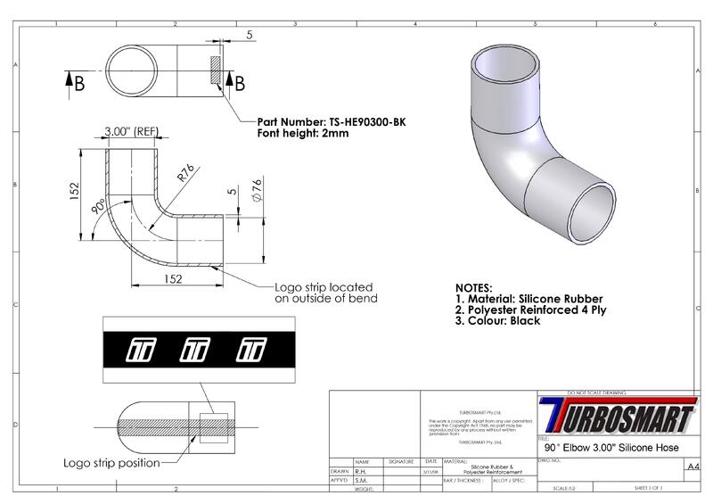 TURBOSMART Silicon Hose, 90 Degree Elbow, 3.00″, Black, Each Diagram Image