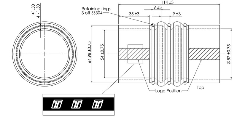 TURBOSMART Double Hump Silicon Hose, 2.25″, Black, Each Diagram Image