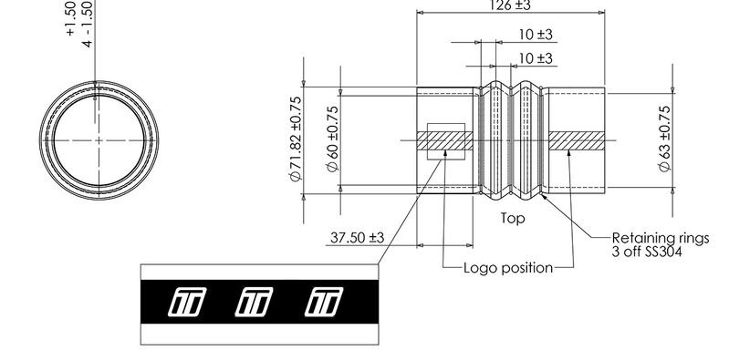 TURBOSMART Double Hump Silicon Hose, 2.50″, Black, Each Diagram Image