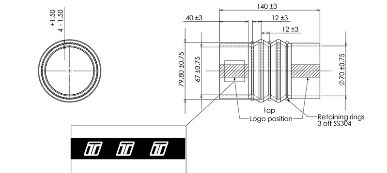 TURBOSMART Double Hump Silicon Hose, 2.75″, Black, Each Diagram Image