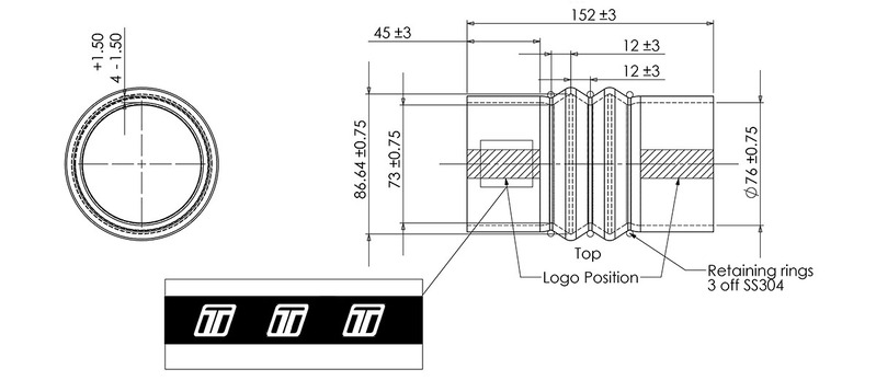 TURBOSMART Double Hump Silicon Hose, 3.00″, Black, Each Diagram Image