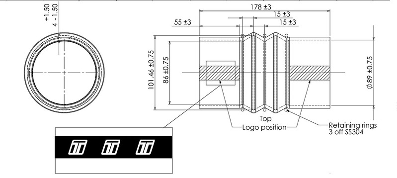 TURBOSMART Double Hump Silicon Hose, 3.50″, Black, Each Diagram Image