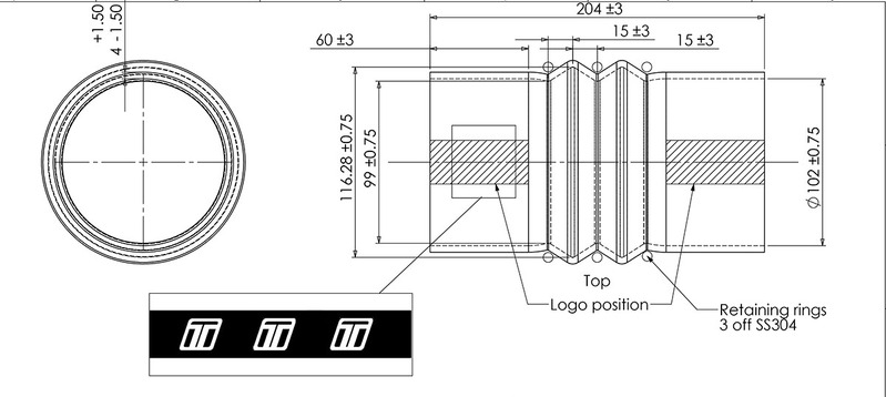 TURBOSMART Double Hump Silicon Hose, 4.00″, Black, Each Diagram Image