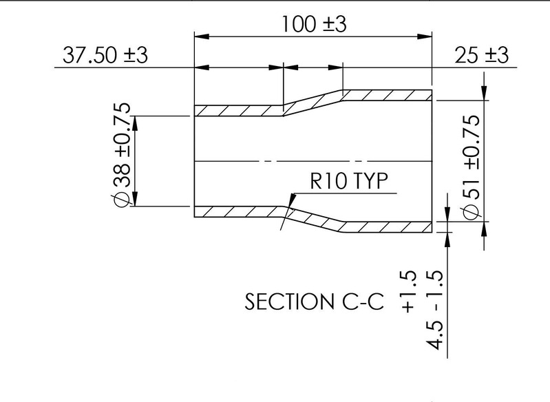 TURBOSMART Silicon Hose Reducer, 1.50 to 2.00″, Black, Each Diagram Image