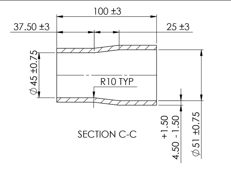 TURBOSMART Silicon Hose Reducer, 1.75 to 2.00″, Black, Each Diagram Image