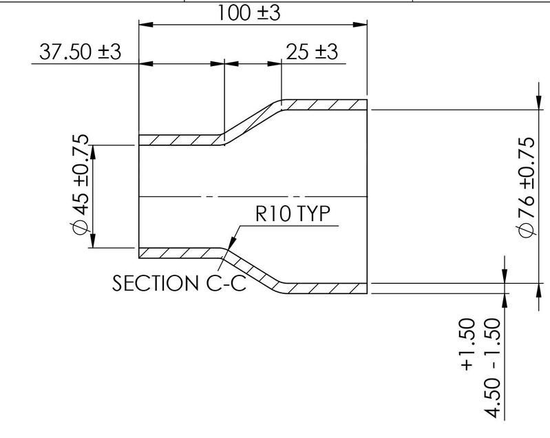 TURBOSMART Silicon Hose Reducer, 1.75 to 3.00″, Black, Each Diagram Image