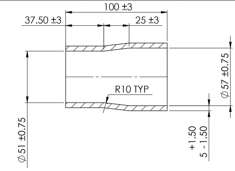 TURBOSMART Silicon Hose Reducer, 2.00 to 2.25″, Black, Each Diagram Image