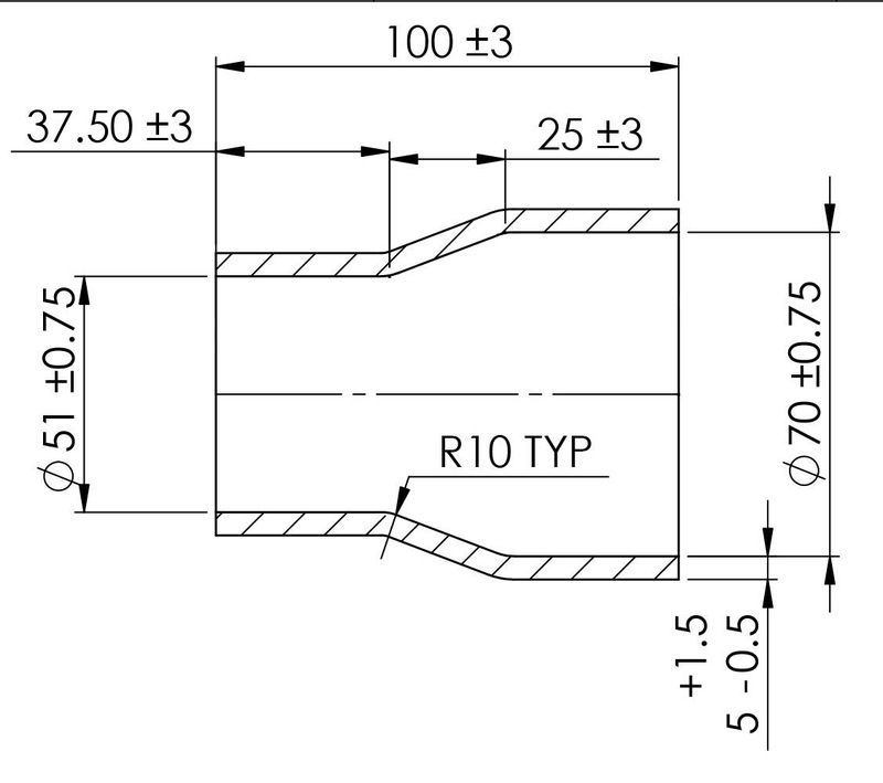 TURBOSMART Silicon Hose Reducer, 2.00 to 2.75″, Black, Each Diagram Image