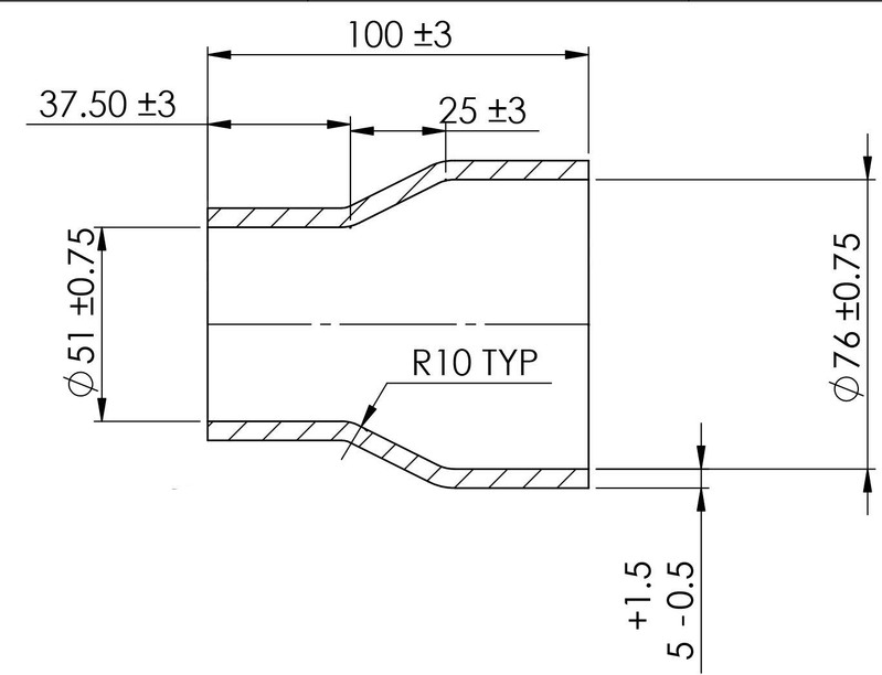 TURBOSMART Silicon Hose Reducer, 2.00 to 3.00″, Black, Each Diagram Image