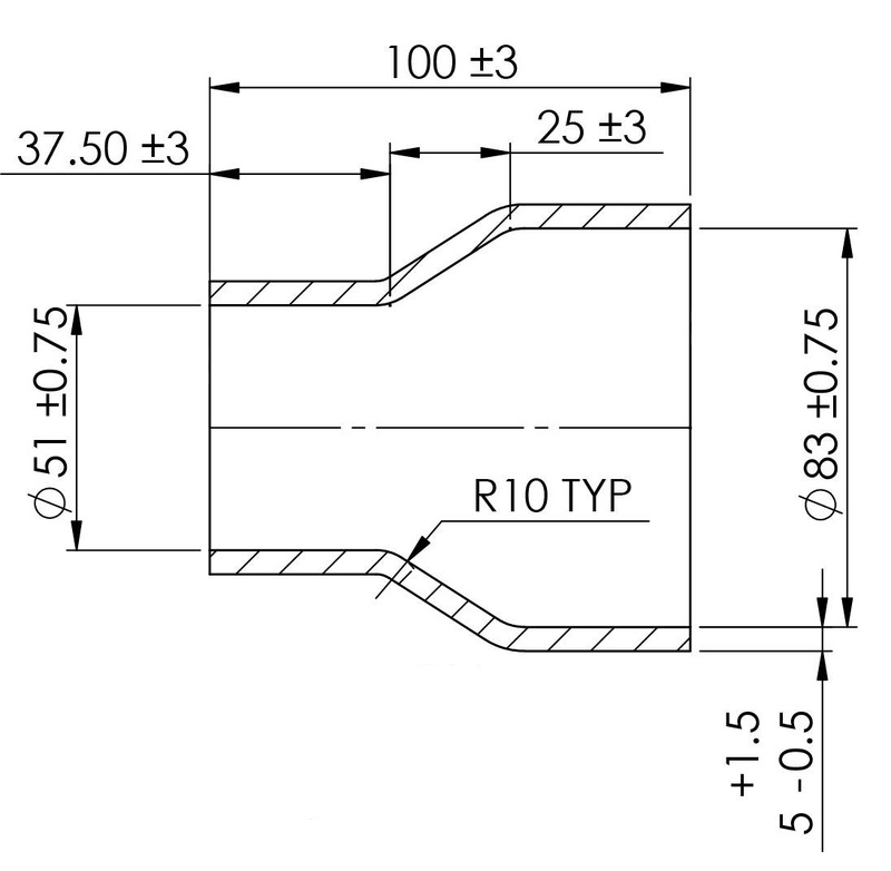 TURBOSMART Silicon Hose Reducer, 2.00 to 3.25″, Black, Each Diagram Image